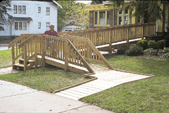 Williams in wheelchair on ramp